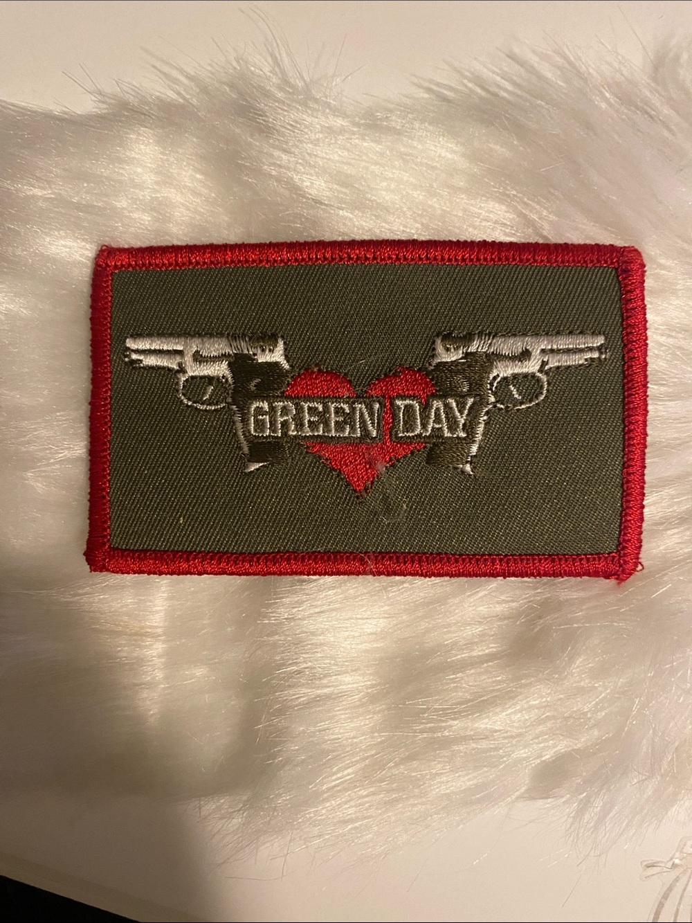 Source Unknown Green Day Patch in Olive, Red and Silver